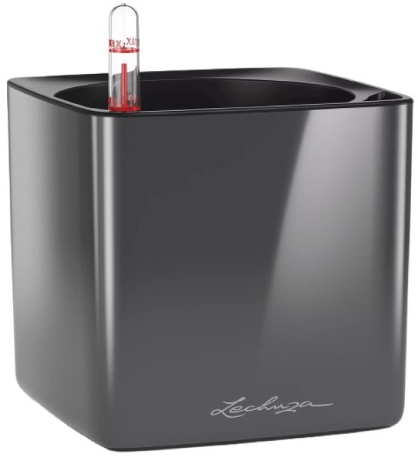 Ghiveci Lechuza Cube Glossy 14 Charcoal