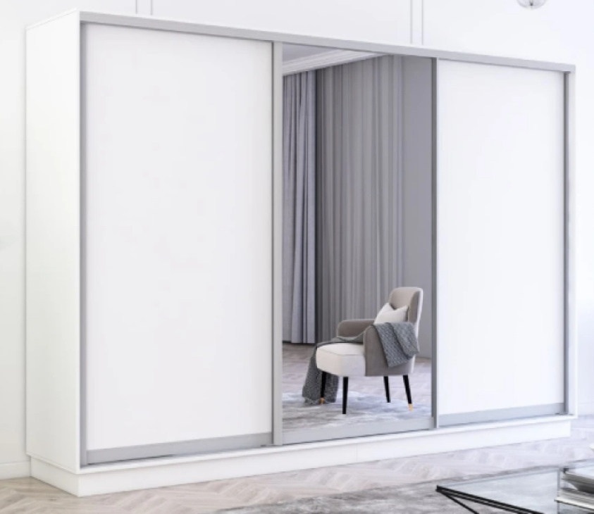 Dulap cu uşi glisante Mobildor-Lux Fox Chipboard/Mirror 340x210 White (fox7255)