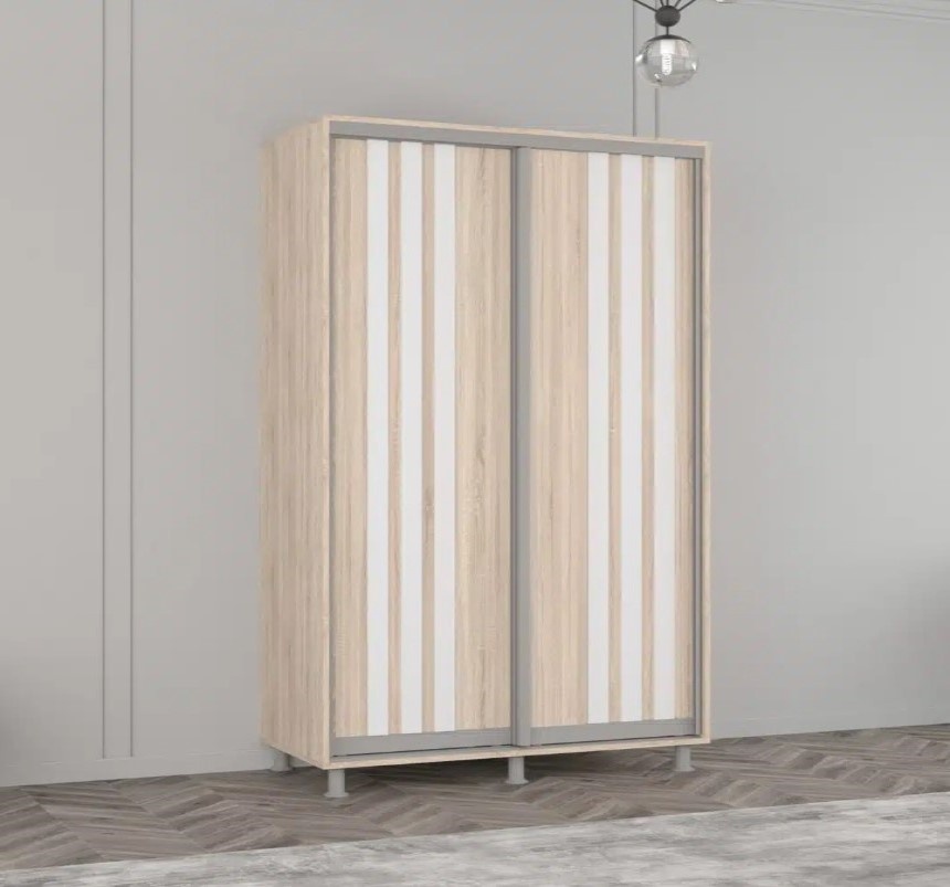 Dulap cu uşi glisante Mobildor-Lux Aron with Lamellas 140x230 Oak Sonoma/White (00010472)