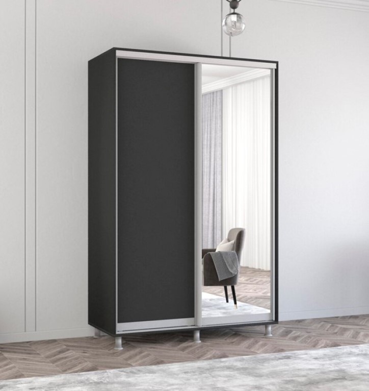 Dulap cu uşi glisante Mobildor-Lux Aron Chipboard/Mirror 130x240 Anthracite (aron2326)