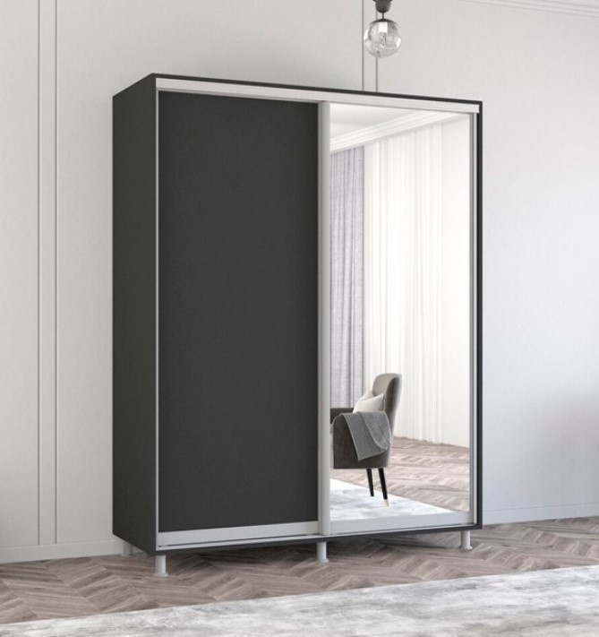 Dulap cu uşi glisante Mobildor-Lux Aron Chipboard/Mirror 180x200 Anthracite (aron1793)