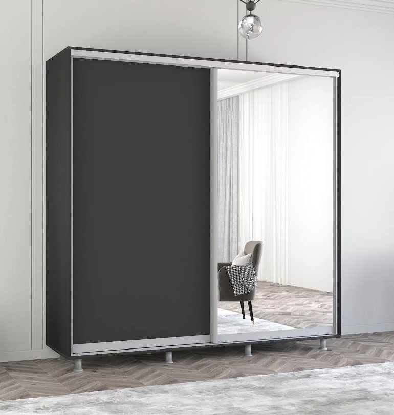 Dulap cu uşi glisante Mobildor-Lux Aron Chipboard/Mirror 210x240 Anthracite (aron1829)