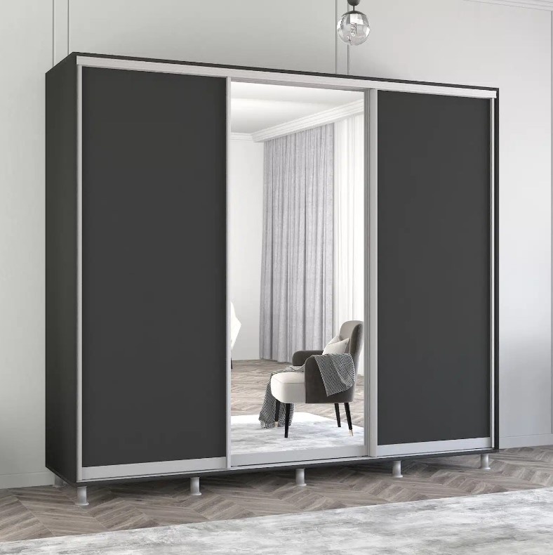 Dulap cu uşi glisante Mobildor-Lux Aron Chipboard/Mirror 250x230 Anthracite (aron3859)