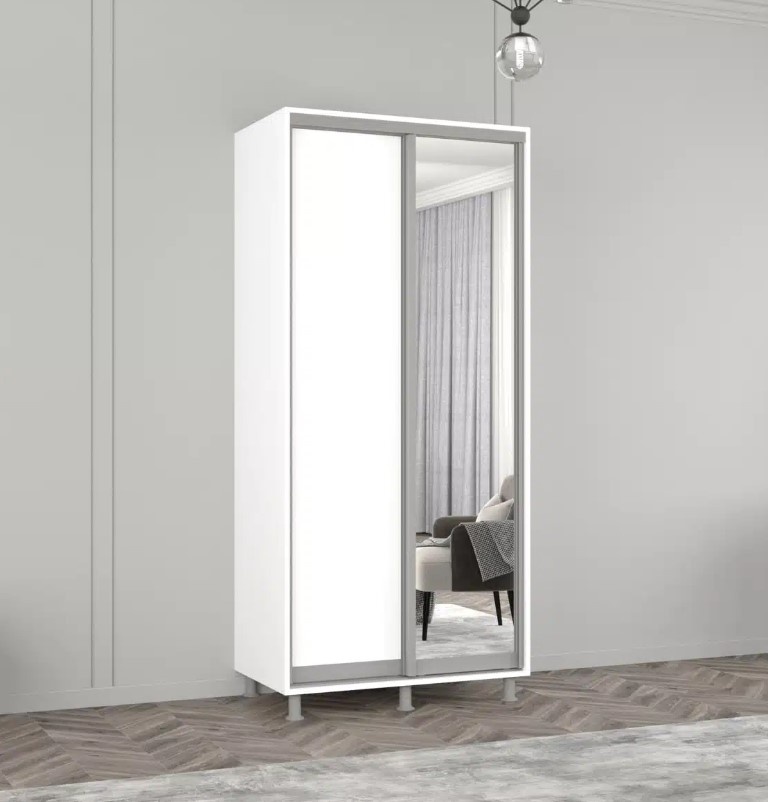 Dulap cu uşi glisante Mobildor-Lux Aron-P Chipboard/Mirror 100x200 White (00010639)