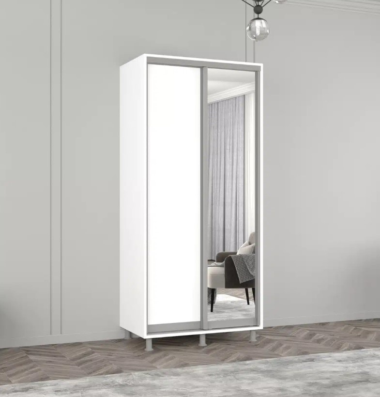 Dulap cu uşi glisante Mobildor-Lux Aron-S Chipboard/Mirror 110x230 White (00013737)