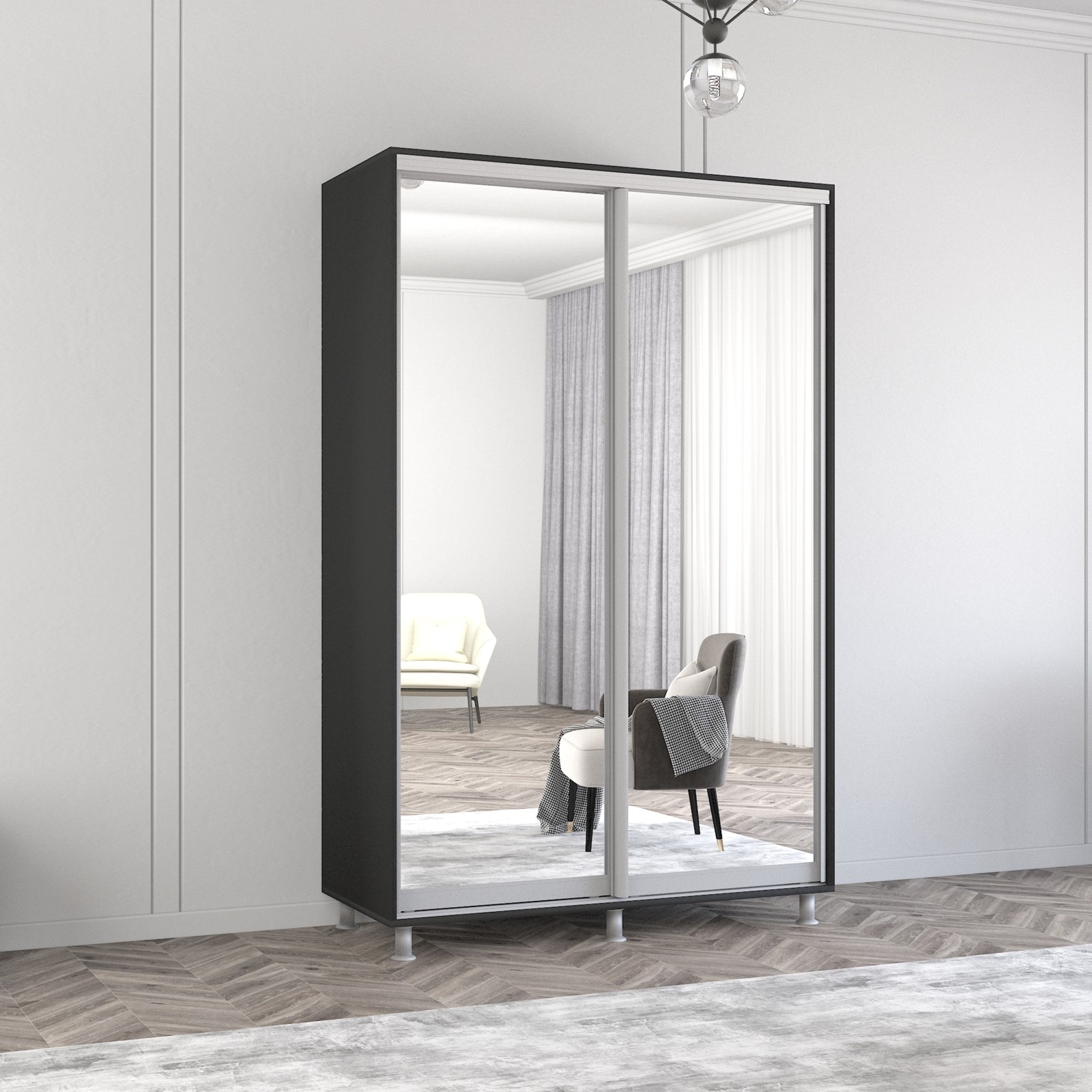 Dulap cu uşi glisante Mobildor-Lux Aron Mirror 130x200 Anthracite (aron1857)