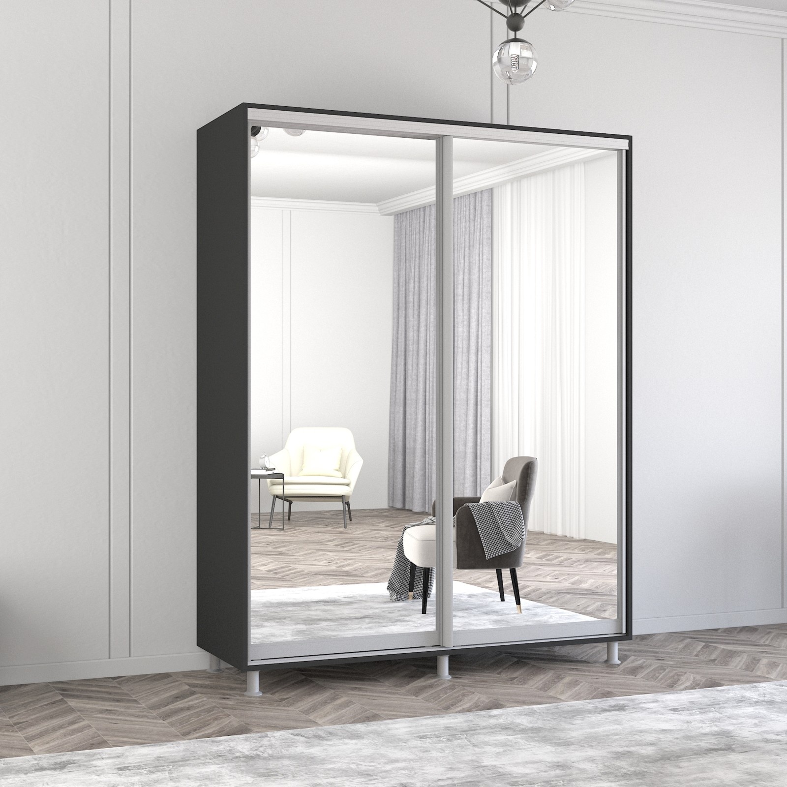 Dulap cu uşi glisante Mobildor-Lux Aron Mirror 180x230 Anthracite (aron1123)