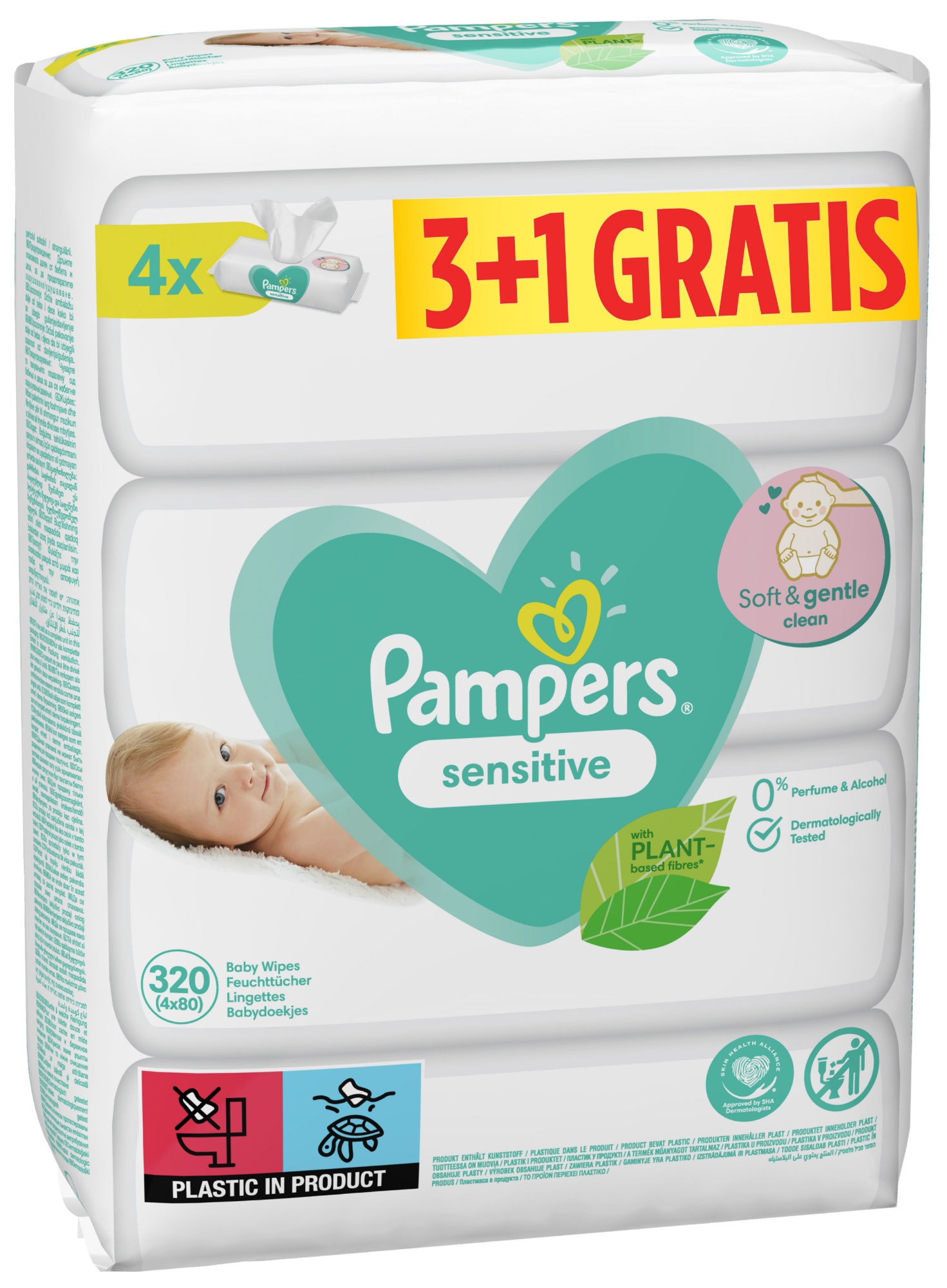 Şerveţele pentru copii Pampers Sensitive 3+1x80pcs