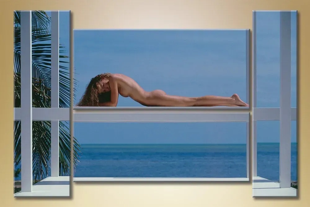 Polyptych girl against the ocean