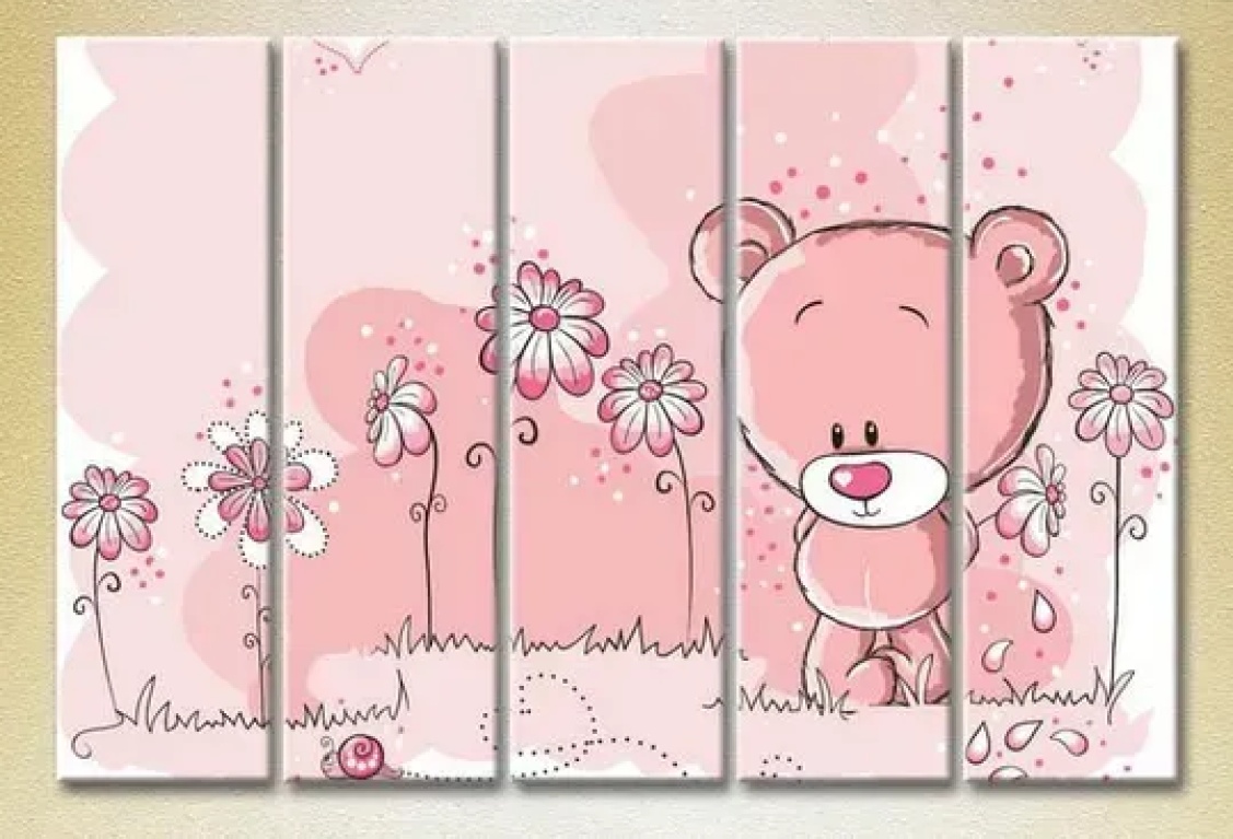 Pictură ArtPoster Polyptych Pink Teddy Bear