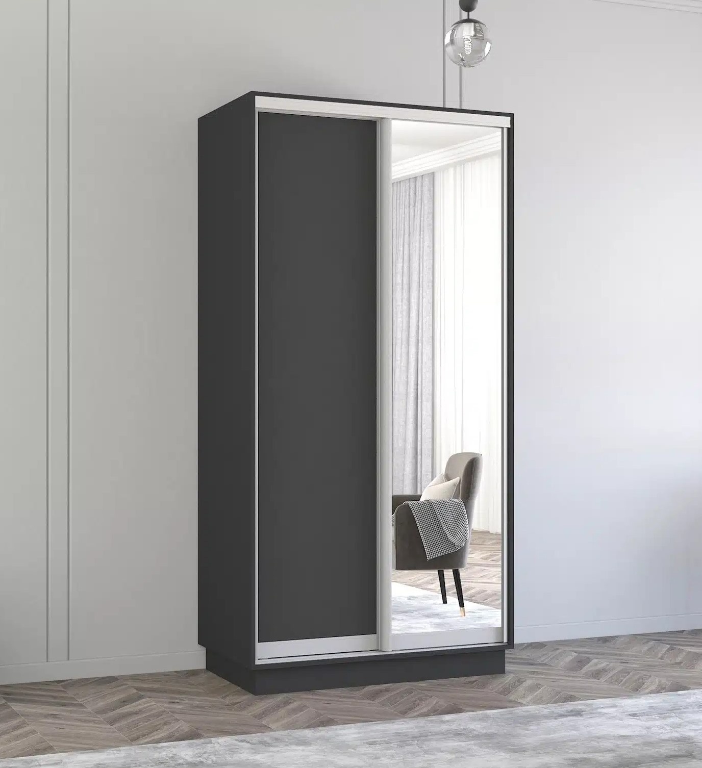 Dulap cu uşi glisante Mobildor-Lux Fox Chipboard/Mirror 120x200 Anthracite (fox6311)