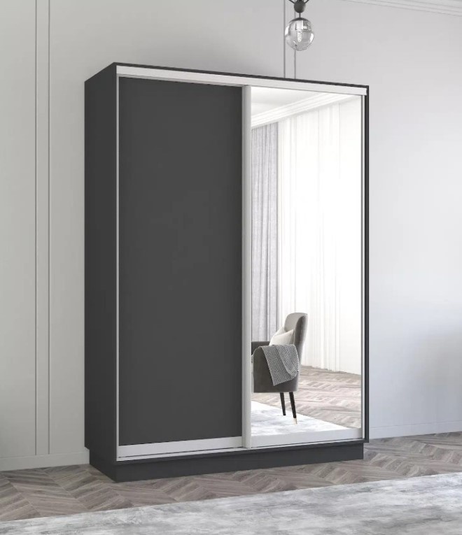 Dulap cu uşi glisante Mobildor-Lux Fox Chipboard/Mirror 140x200 Anthracite (fox5493)