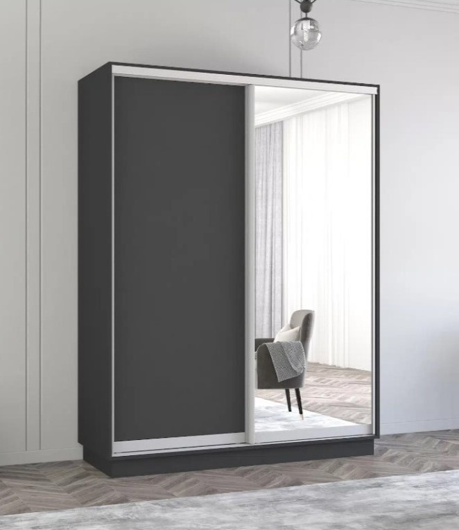Dulap cu uşi glisante Mobildor-Lux Fox Chipboard/Mirror 170x200 Anthracite (fox6327)