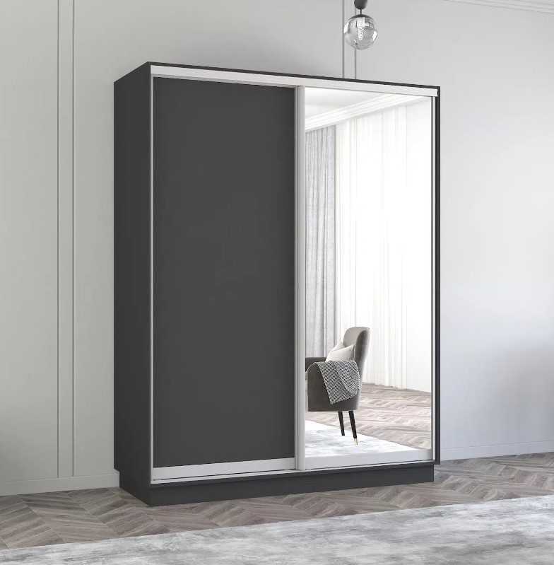 Dulap cu uşi glisante Mobildor-Lux Fox Chipboard/Mirror 200x200 Anthracite (fox6855)