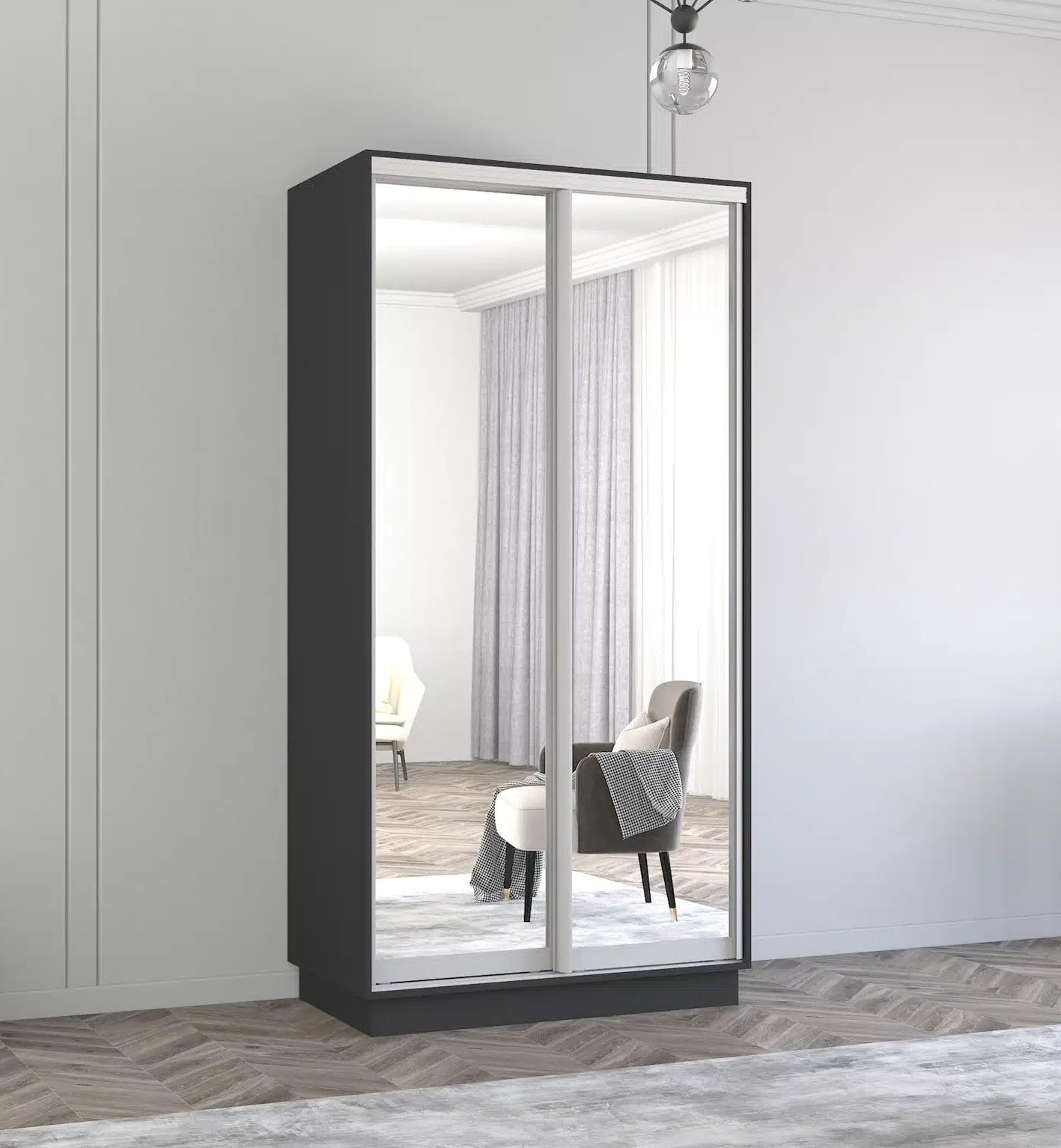 Dulap cu uşi glisante Mobildor-Lux Fox Mirror 100x220 Anthracite (fox6233)