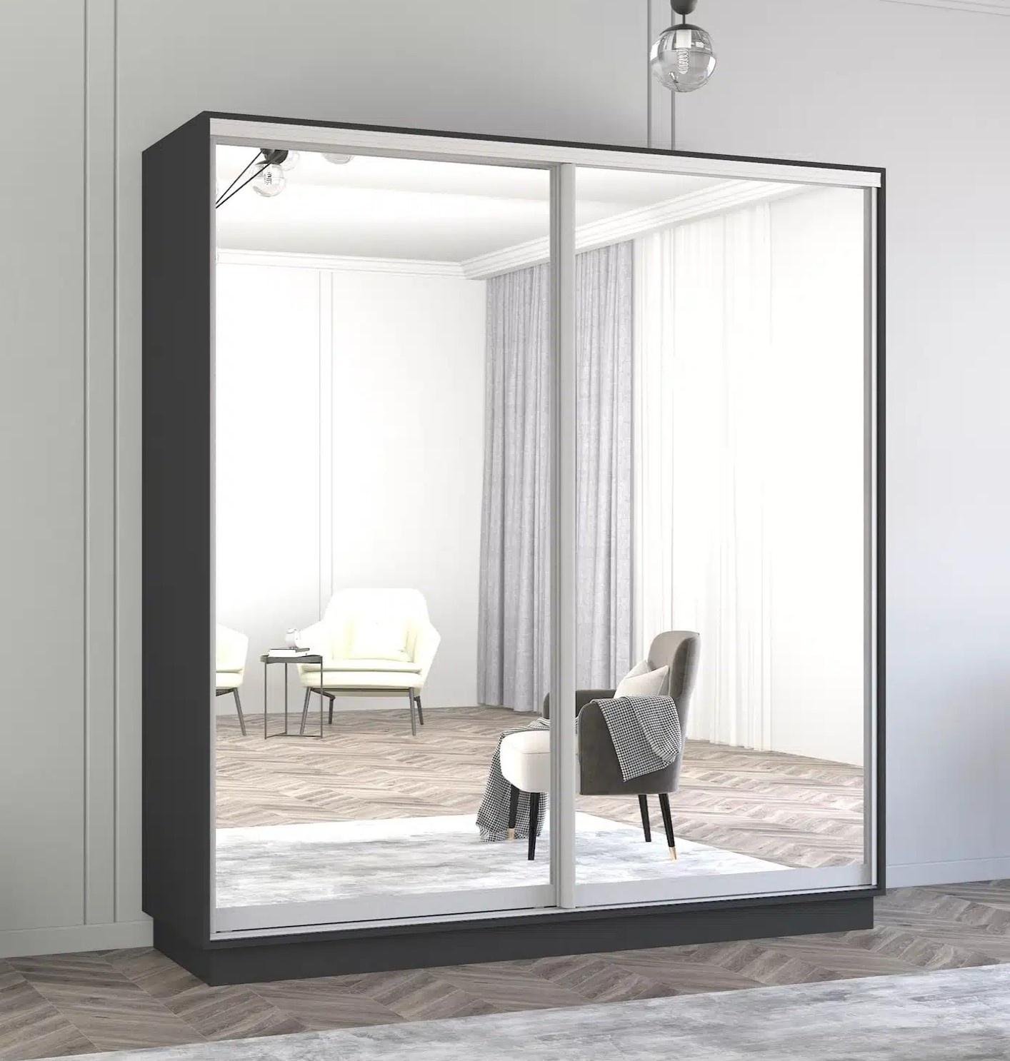 Dulap cu uşi glisante Mobildor-Lux Fox Mirror 210x200 Anthracite (fox6887)