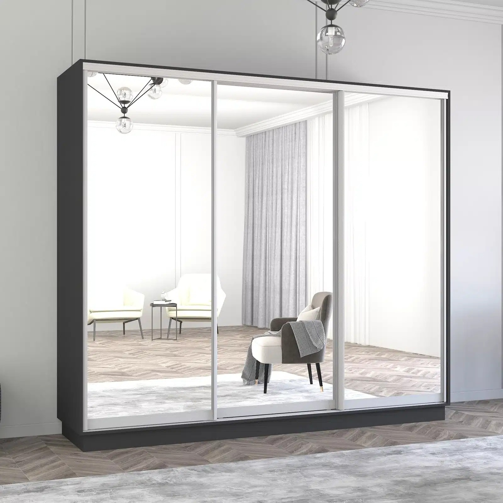 Dulap cu uşi glisante Mobildor-Lux Fox Mirror 250x230 Anthracite (fox6250)