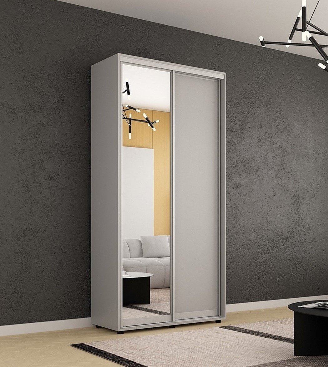 Dulap cu uşi glisante Mobildor-Lux Compact Chipboard/Mirror 110x230 Grey (00012888)