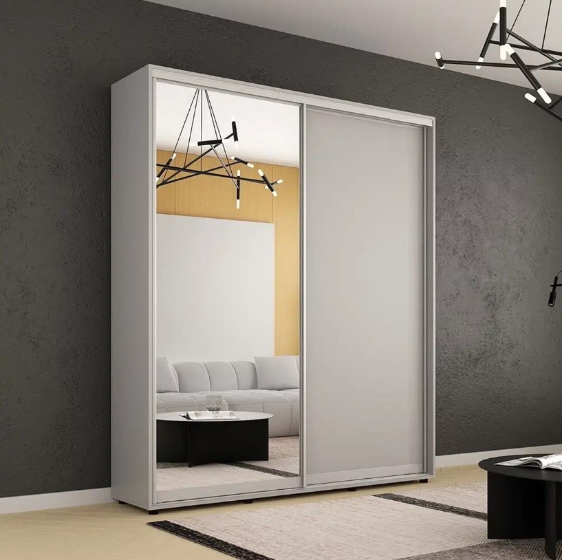 Dulap cu uşi glisante Mobildor-Lux Compact Chipboard/Mirror 180x230 Grey (00013677)