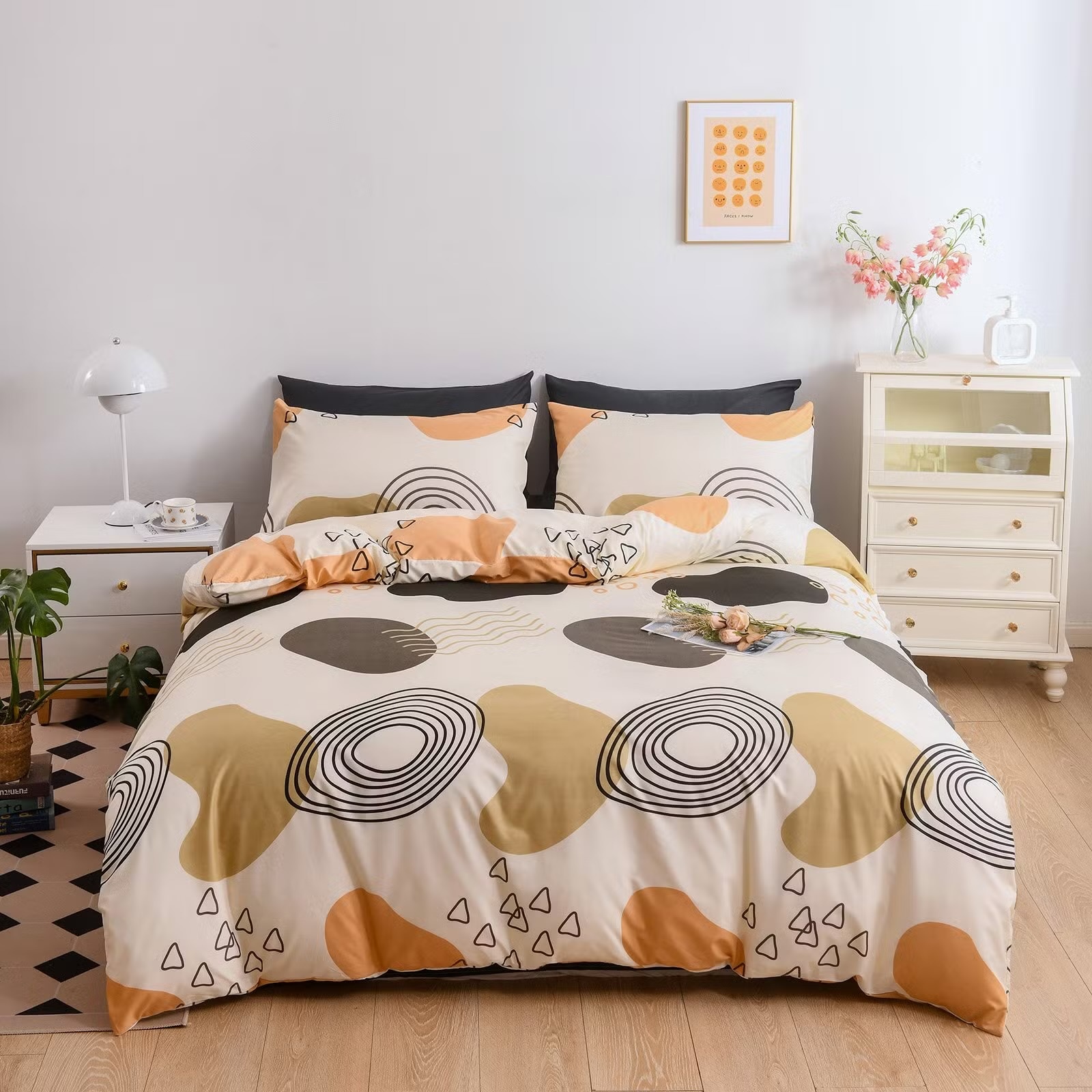 Lenjerie de pat O’llessya New Style New Style 200x220cm Negru/Ivory/Verde/Orange (V-85/38)