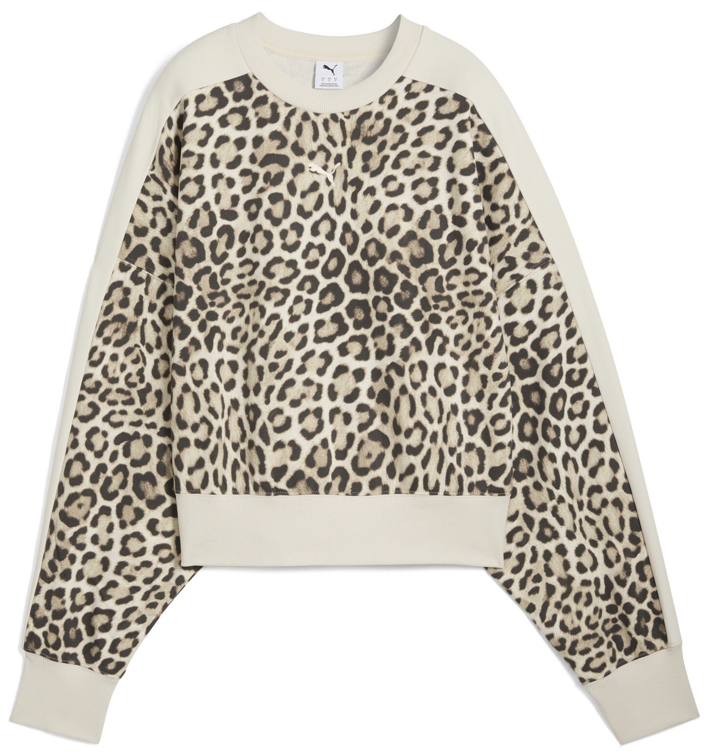 Hanorac damă Puma T7 Leo Luxe Aop Over-Oversized Crew Tr Alpine Snow/Ice Coffee, s.L