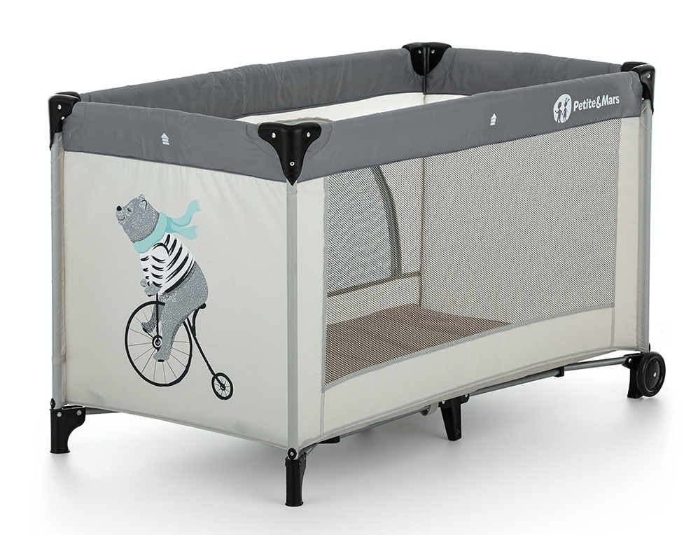 Pătuț pliabil Petite&Mars Nyja Teddy Biker Grey​ (923462)