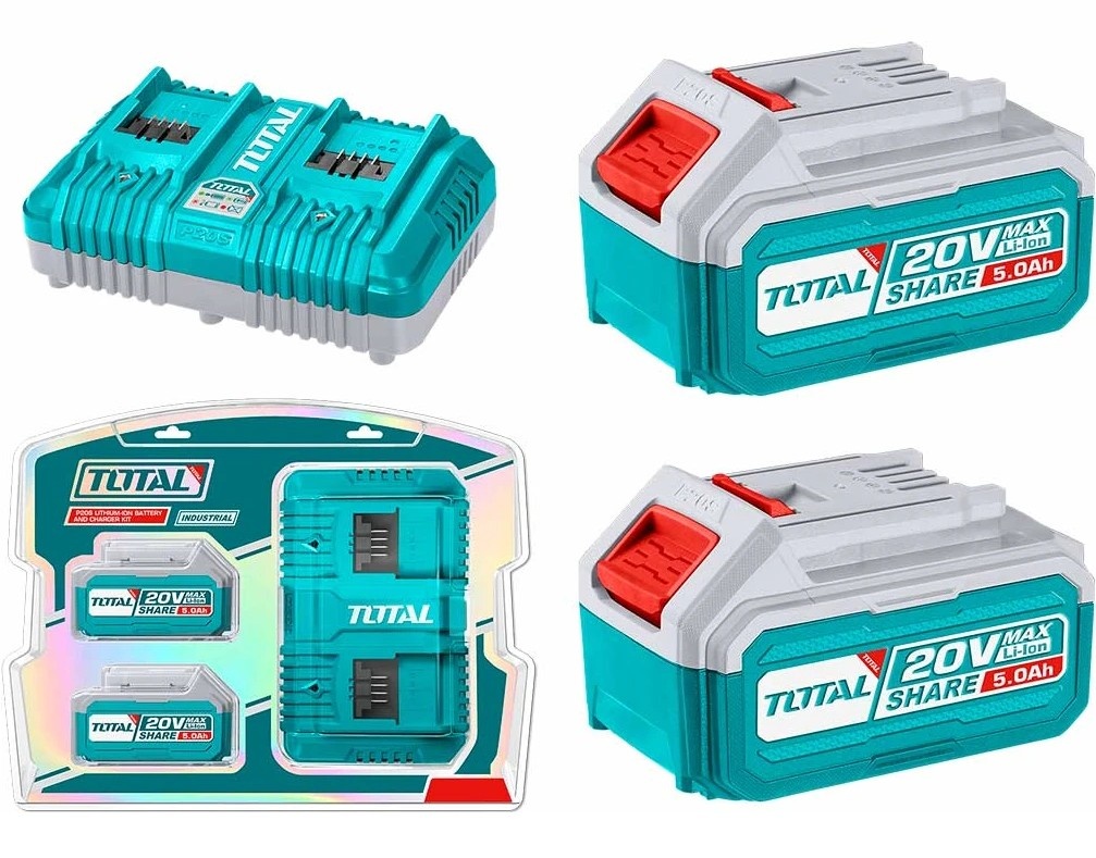 Set 2 acumulatoare cu incarcator instrument electric Total Tools TFBCPK2425