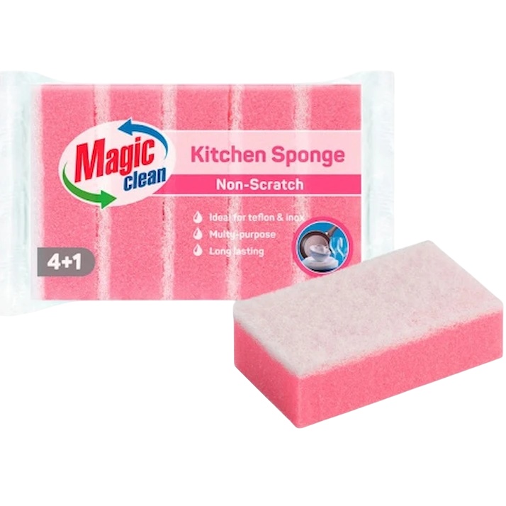 Bureți de curățenie Magic Clean Non-Scratch Pink 5pcs, cumpără la ...