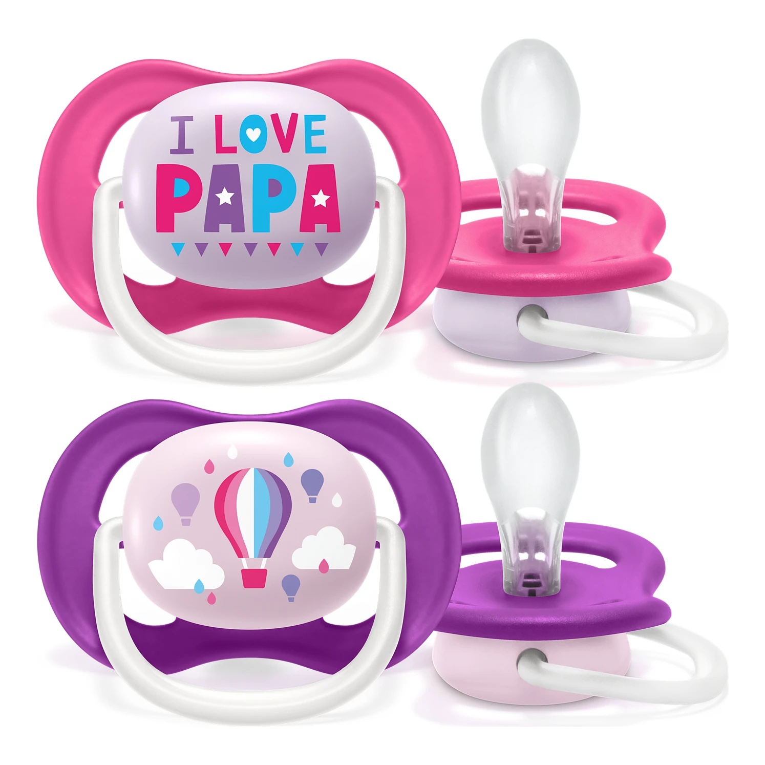 Set 2 suzete Philips-AVENT SCF080/08 Ultra Air, ortodontica, 6-18 luni, Purple/Pink