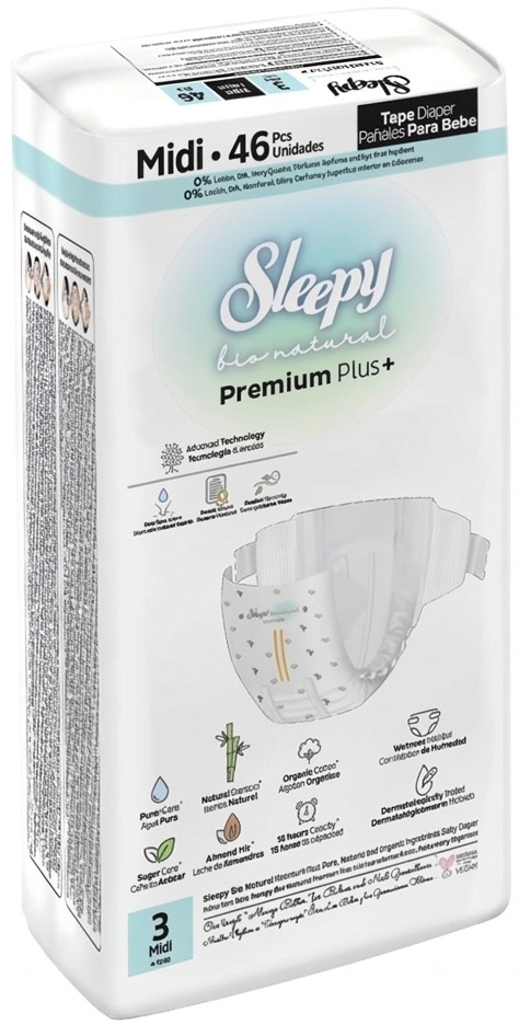 Scutece Sleepy Bio Natural Premium Plus + Midi 3 46pcs