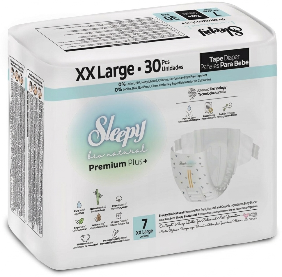 Scutece Sleepy Bio Natural Premium Plus + XXLarge 7 30pcs
