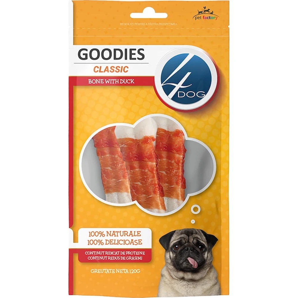 Snackuri pentru câini 4Dog Goodies Classic Bone With Duck 100g