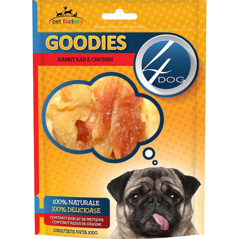 Snackuri pentru câini 4Dog Goodies Rabbit Ear With Chicken 100g