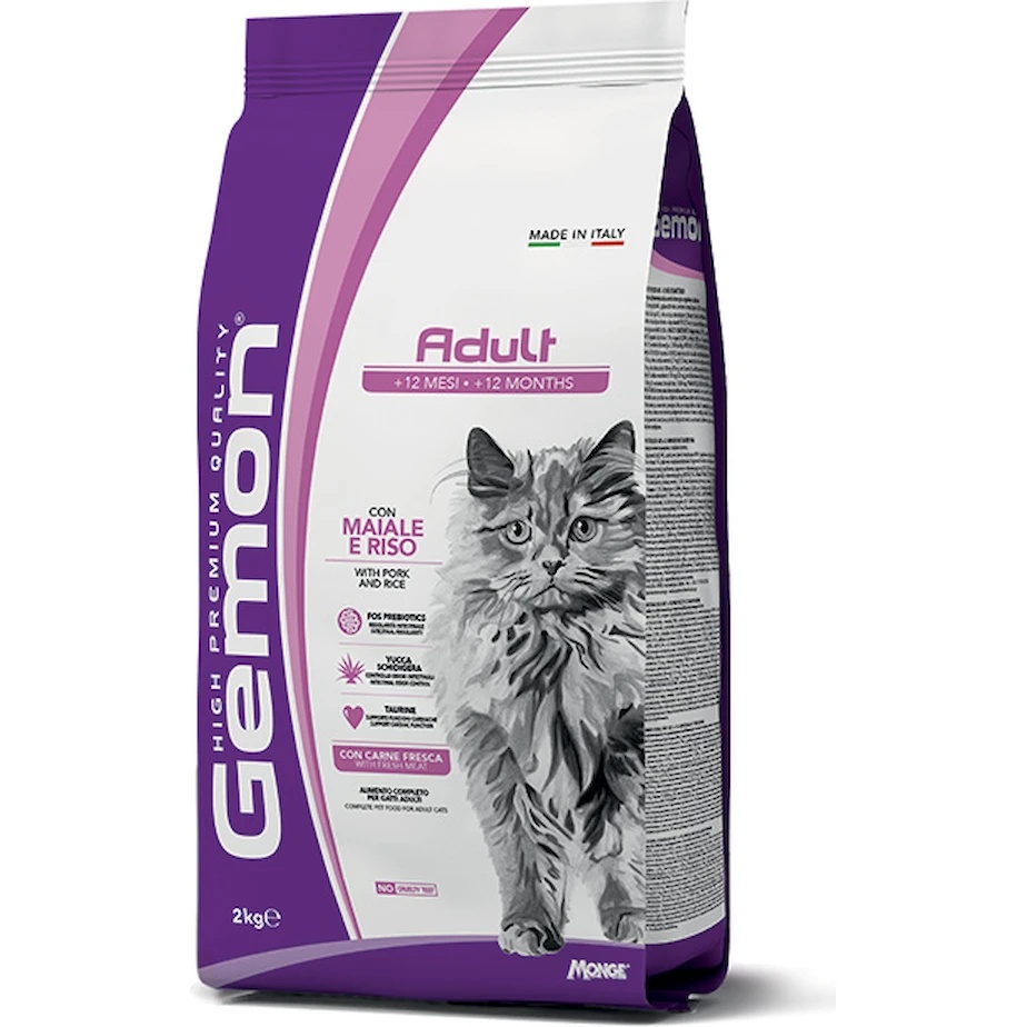 Hrană uscată pentru pisici Monge Gemon Adult Pork Rice 2kg