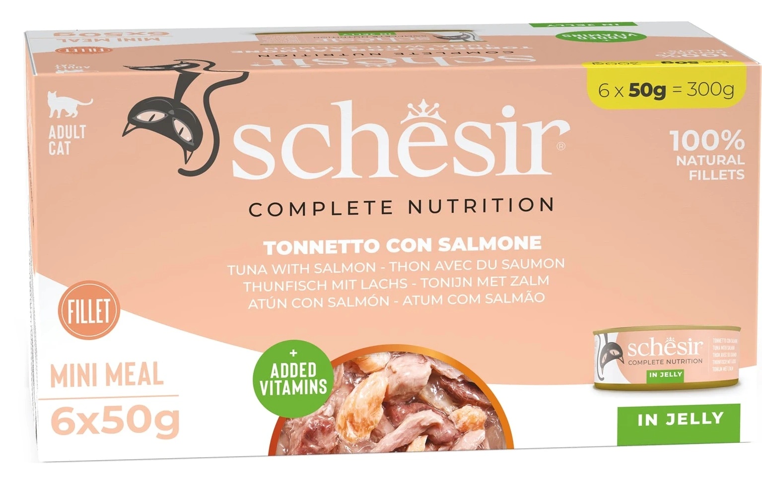 Hrană umedă pentru pisici Schesir Tuna With Salmon In Jelly 6x50g