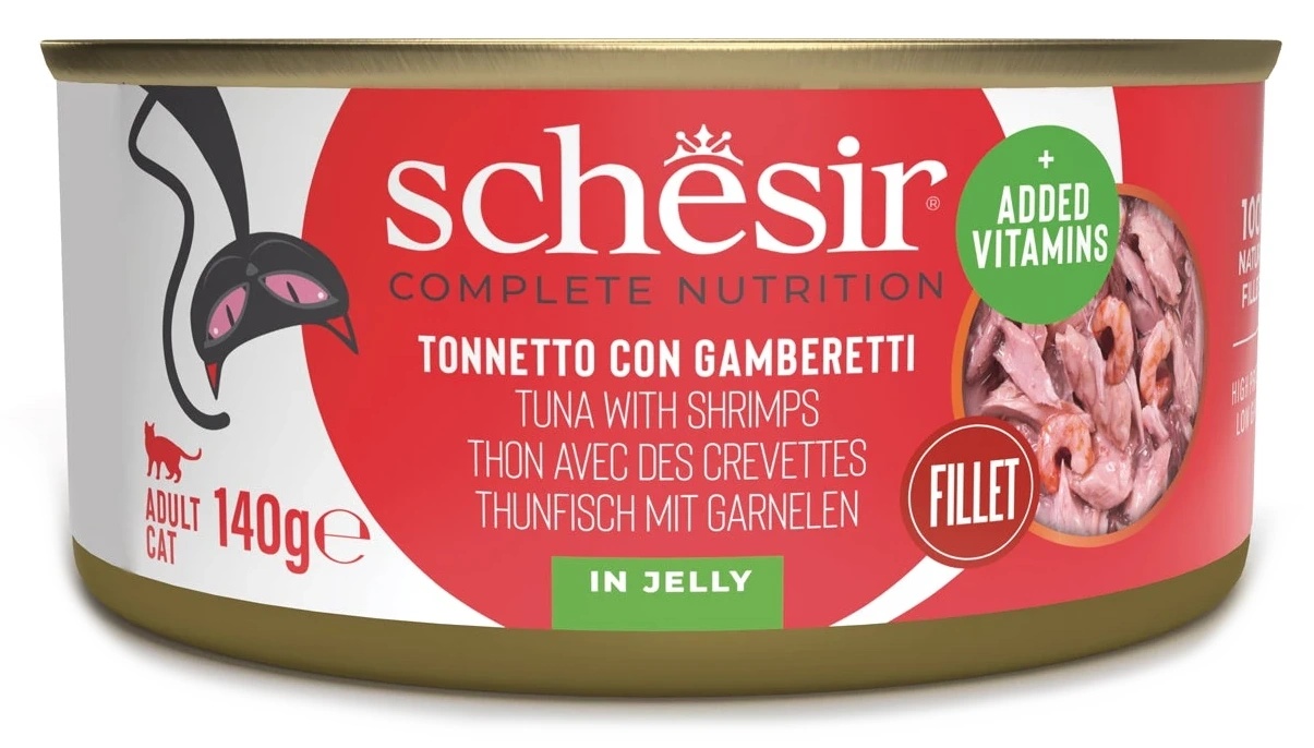 Hrană umedă pentru pisici Schesir Tuna With Shrimps In Jelly 140g