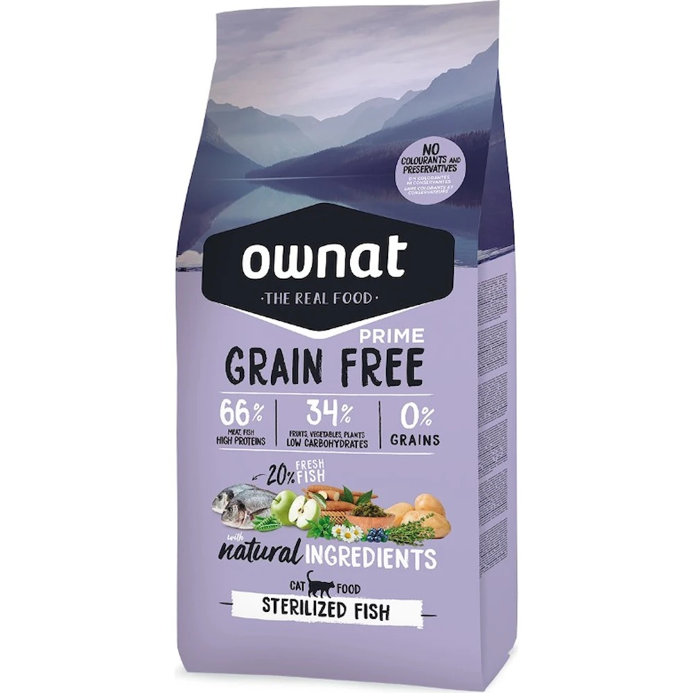 Hrană uscată pentru pisici Ownat Prime Grain Free Sterilized Fish 8kg
