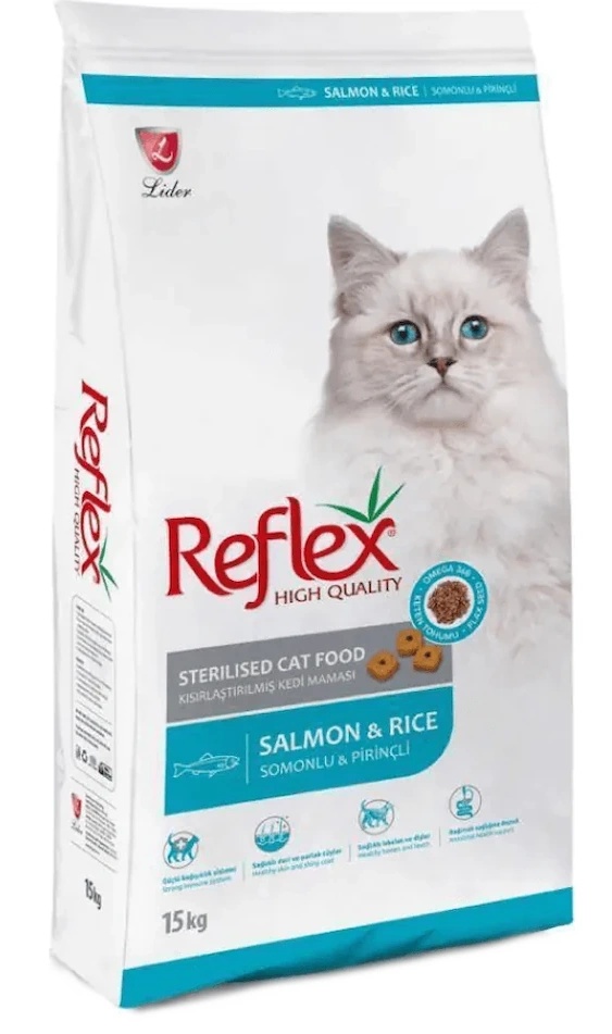 Hrană uscată pentru pisici Reflex Sterilised Cat Salmon & Rice 15kg