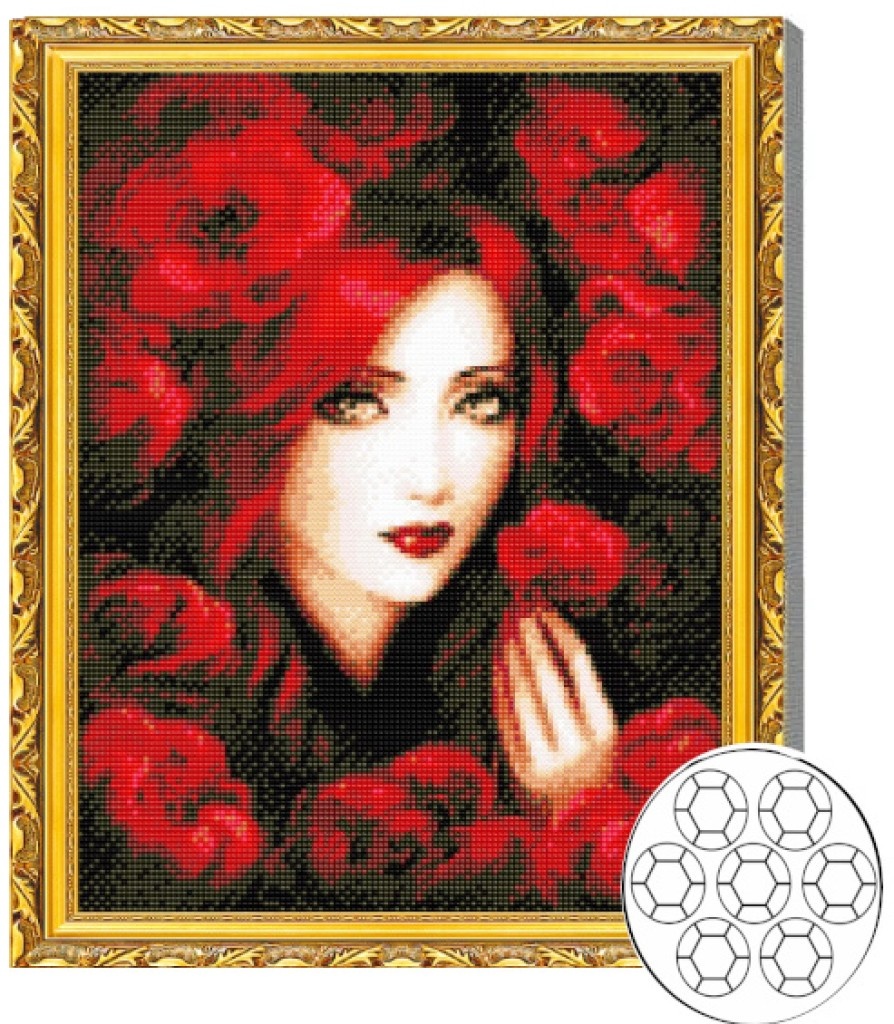 Mozaic cu diamante Art Gallery Premium Girl Among Scarlet Flowers 40x50cm (GA79956)