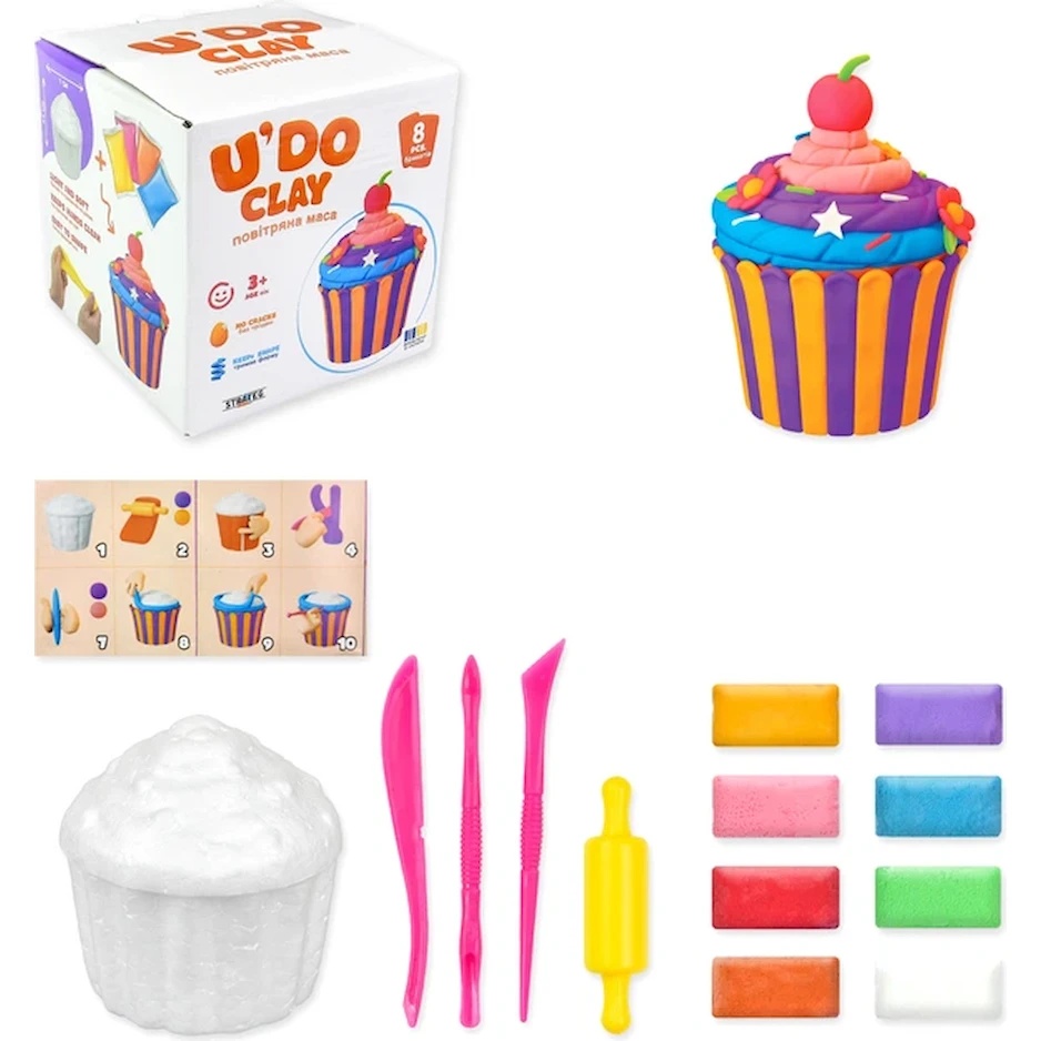 Set pentru creatie Strateg U'DO Clay Кекс 8X10gr (57325)