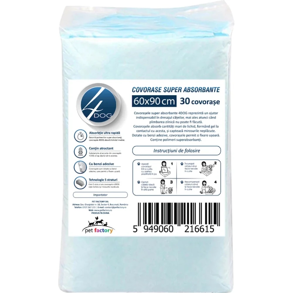 Covorașe absorbante pentru câini și pisici 4Dog Maxi 60x90cm 30pcs