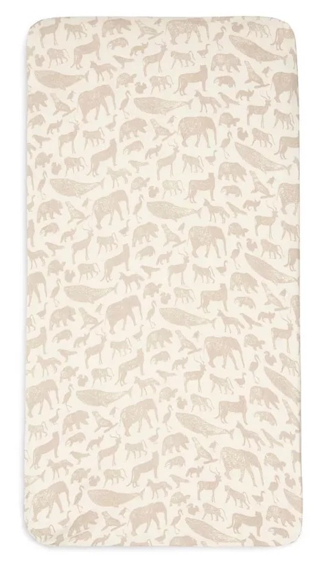 Cearșaf pentru copii Jollein Jersey Animals Nougat 40 50x80 90cm (511-501-67044)