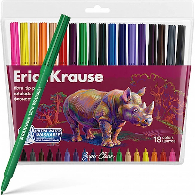 Set carioci Erich Krause Safari Ultra Washable 18pcs (61837)
