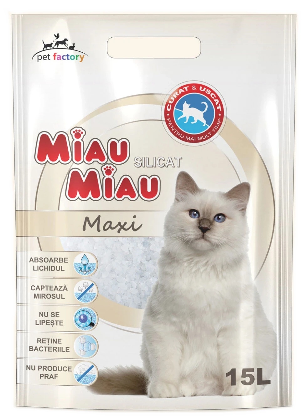 Asternut igienic pentru pisici Miau Miau Silicate Maxi 15L