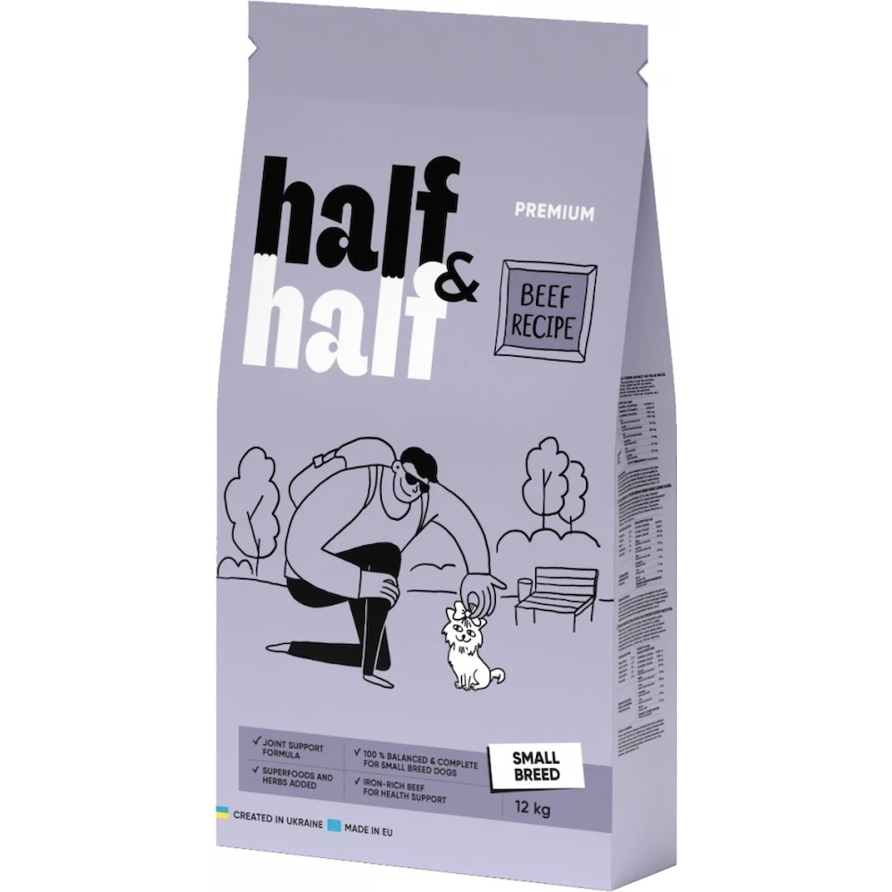 Hrană uscată pentru câini Half&Half Beef Recipe Small Breed 12kg