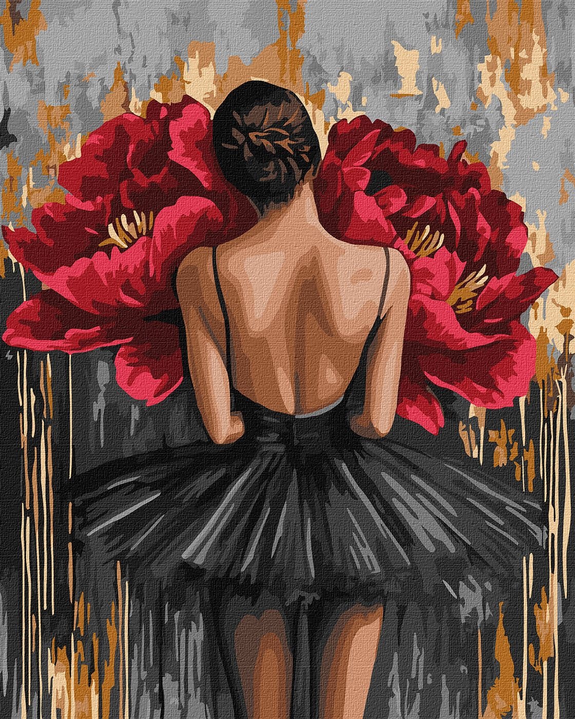 Tablou pe numere Ideyka Ballerina With Red Peonies With Metallic 40x50cm (KHO8664)