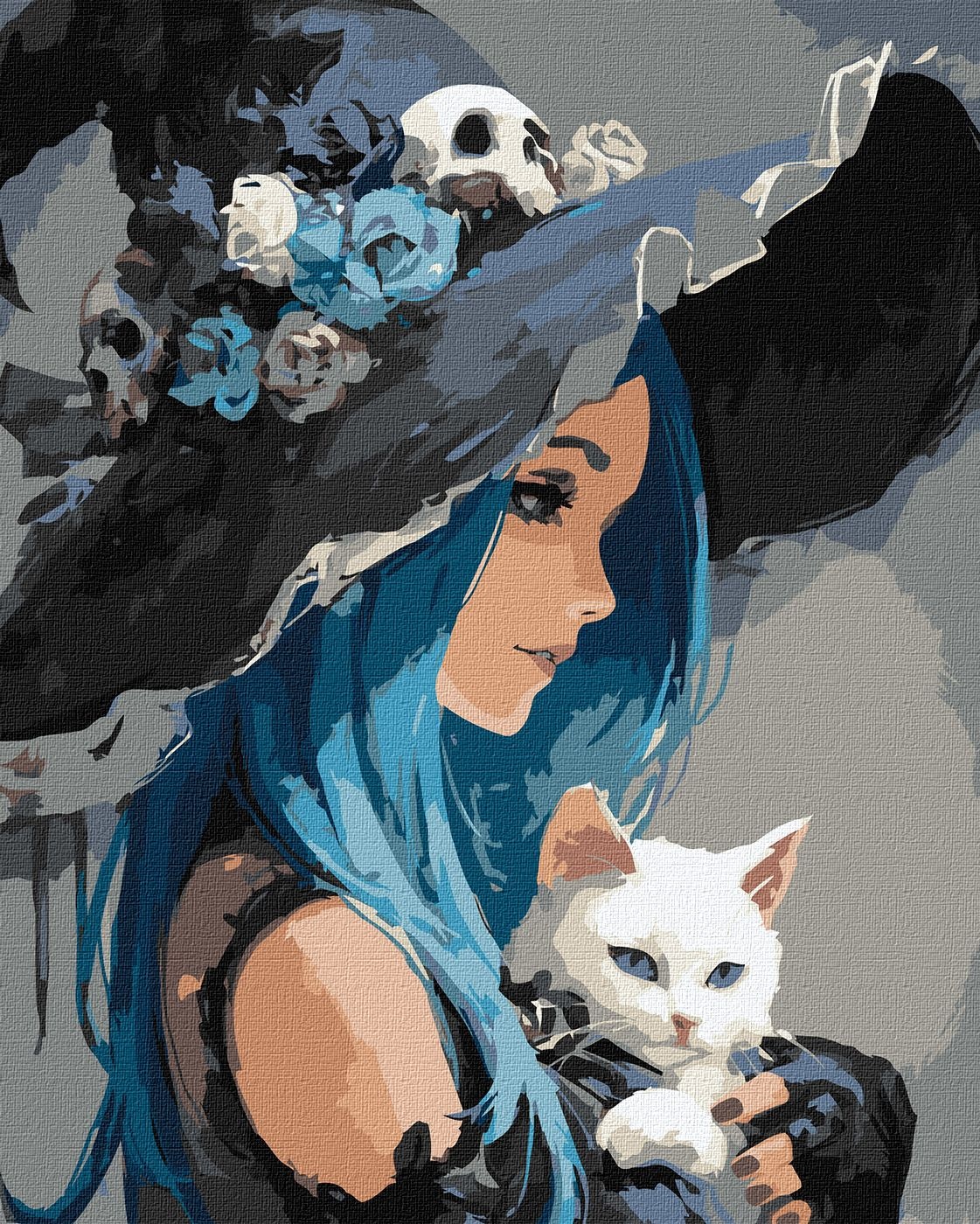 Tablou pe numere Ideyka Girl With A White Cat 40x50cm (KHO8688)