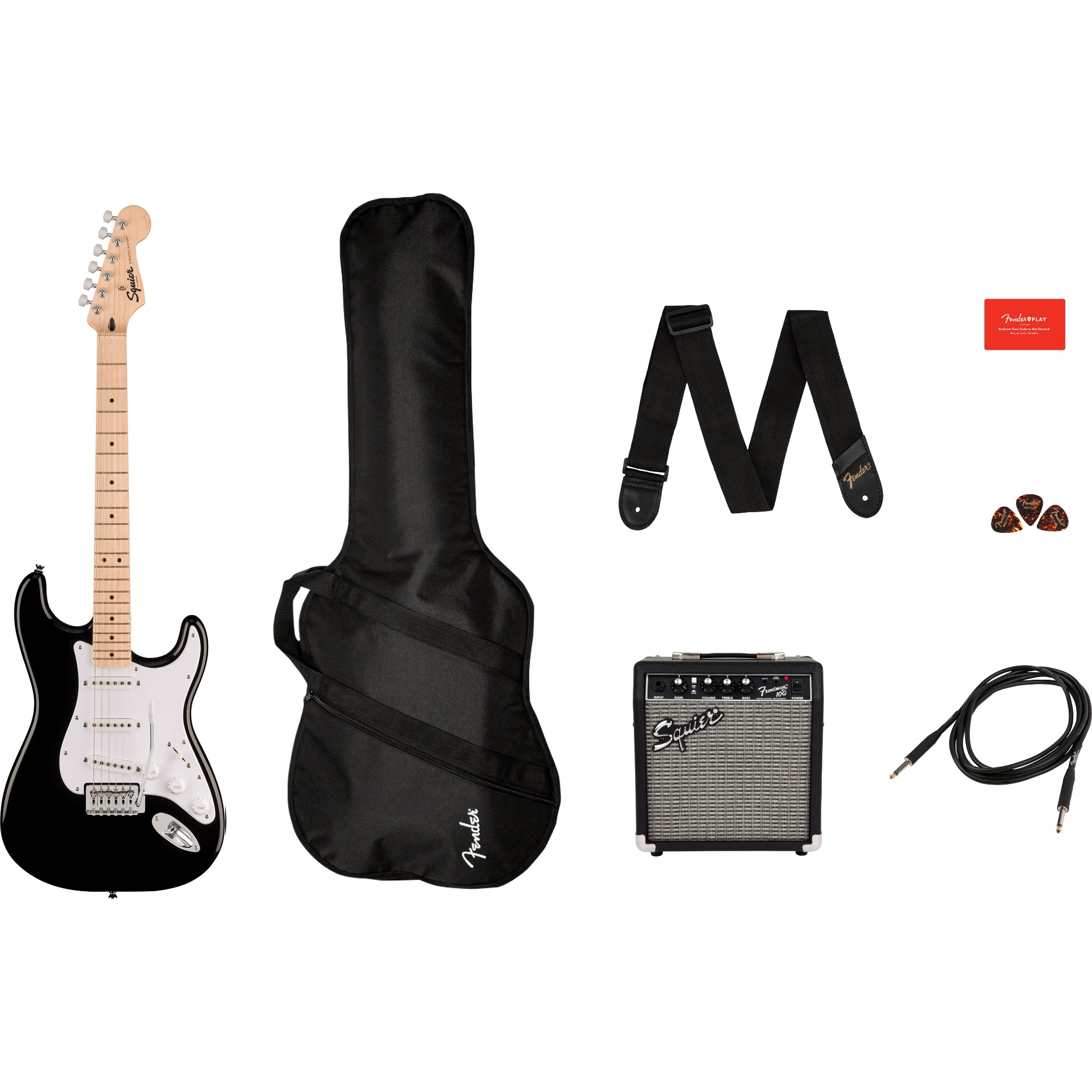 Chitara electrica Fender Squier Sonic Stratocaster 10G Maple Fing. Black Pack