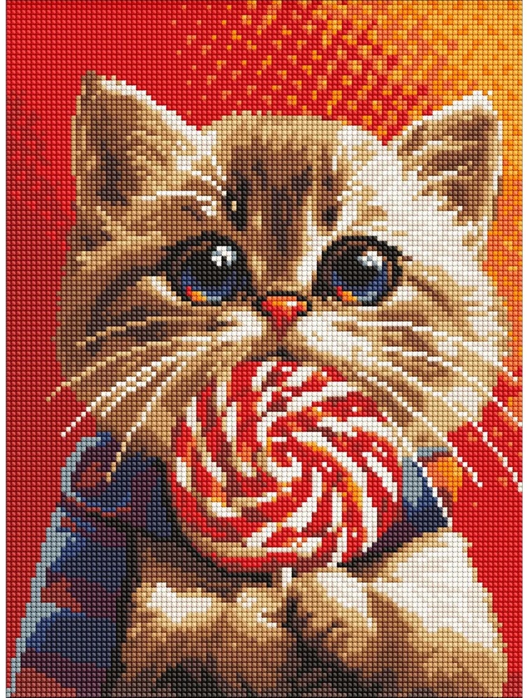 Mozaic cu diamante Ideyka A Cat With A Candy With Hologram Rhinestones 30x40cm (AMO7976)