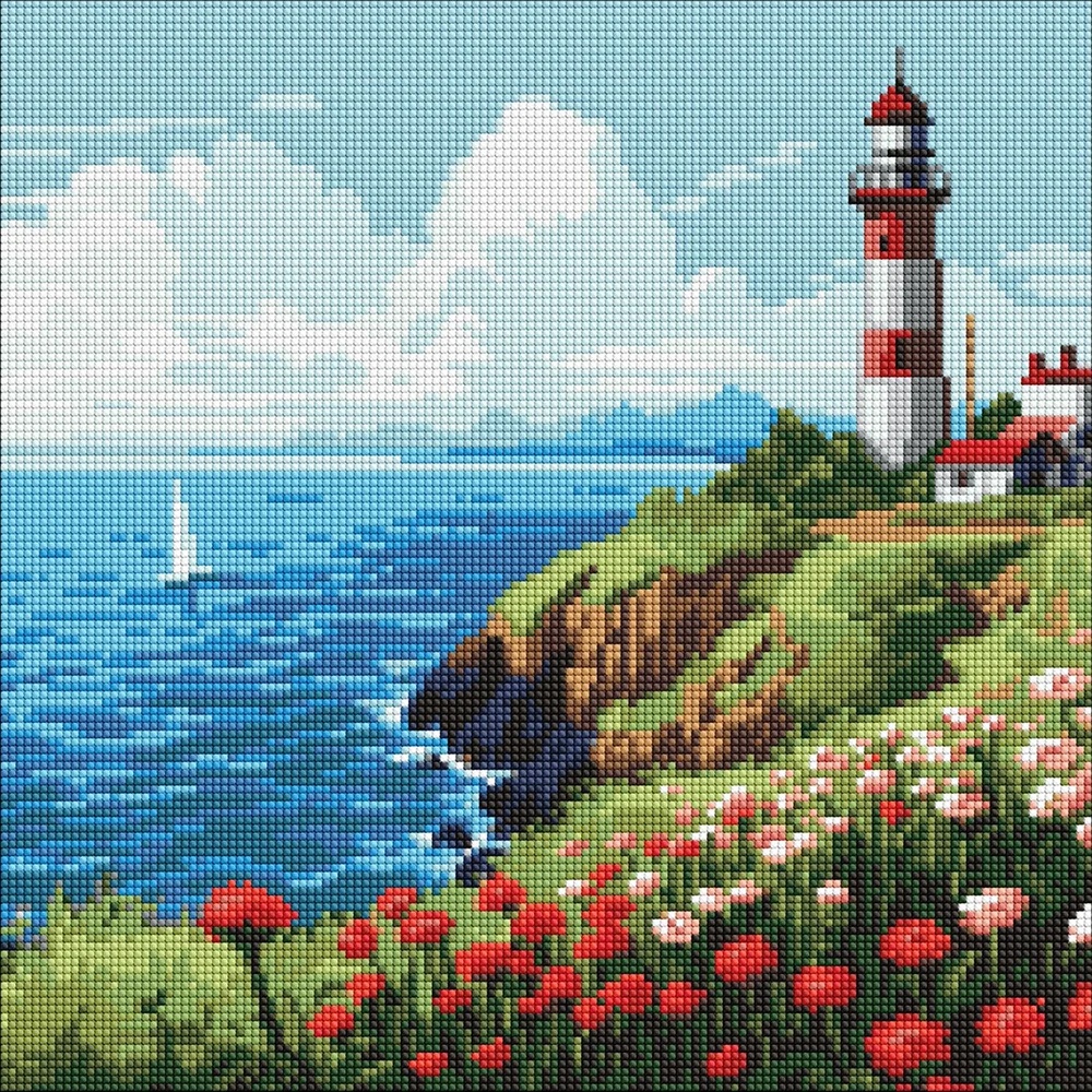 Mozaic cu diamante Ideyka A Lighthouse On The Hori 40x40cm (AMO7969)